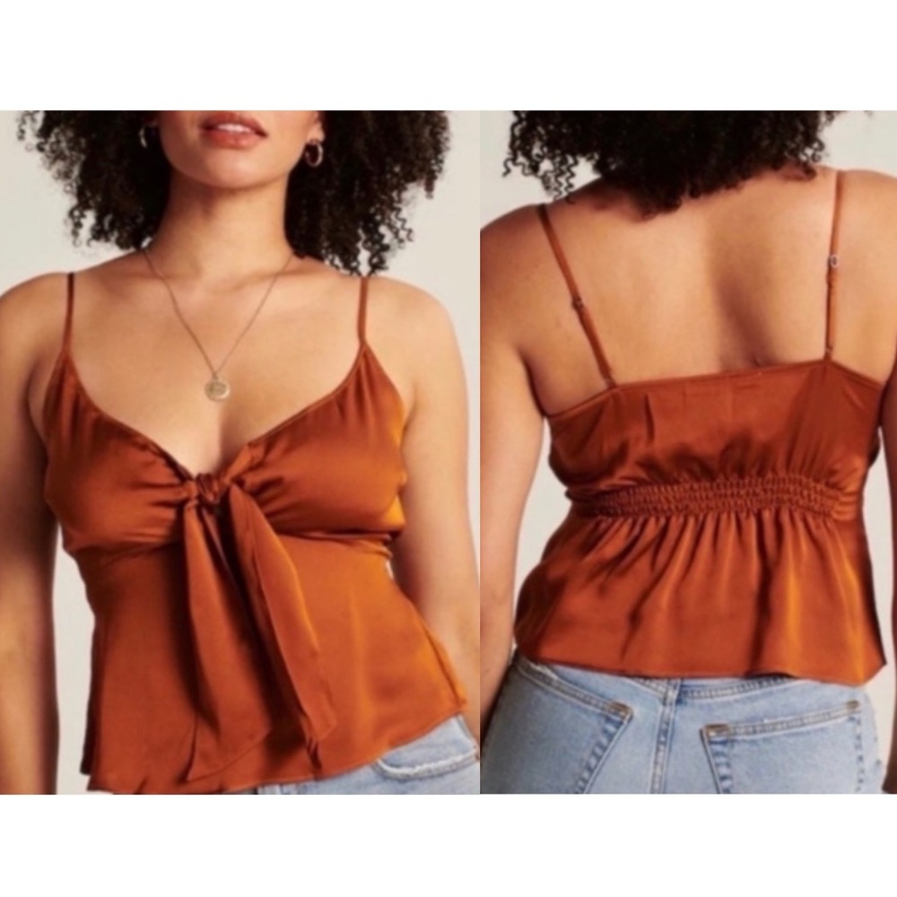 Abercrombie‎ & Fitch Satin Tie-Front Camisole Brown Womens Size Large Y2K *FLAWS